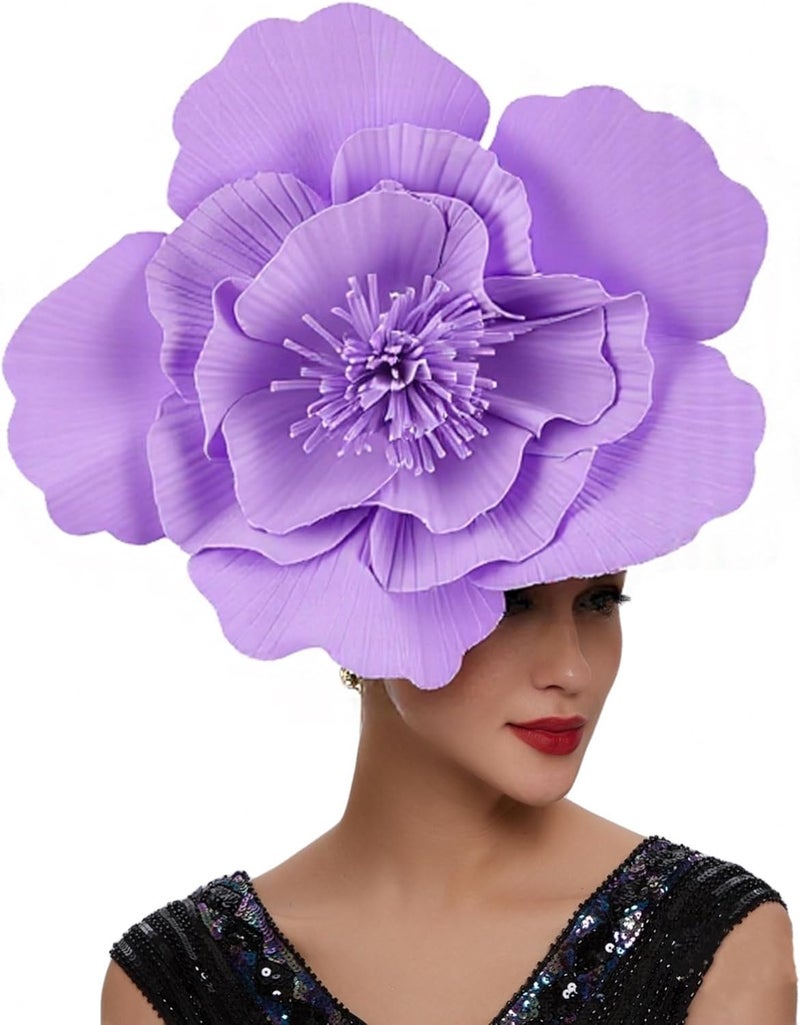 LDFWAY Large Flower Fascinators for Girls Women Tea Party Cocktail Headwear Derby Hats with Headband and Clip for Wedding - Image 1